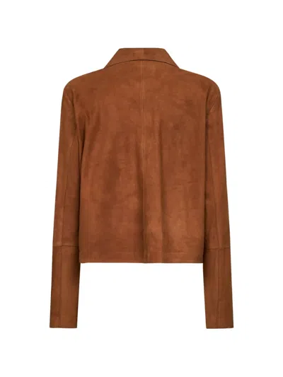 Arma Collared Buttoned Leather Jacket In Brown