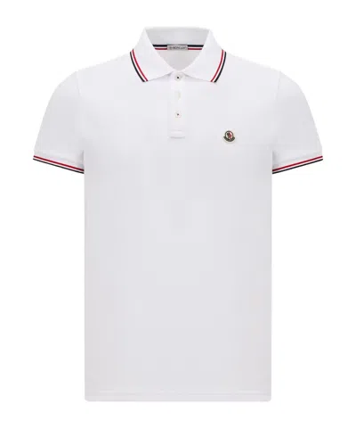Moncler Cotton Piquet Polo Shirt With Tricolor Trim In White