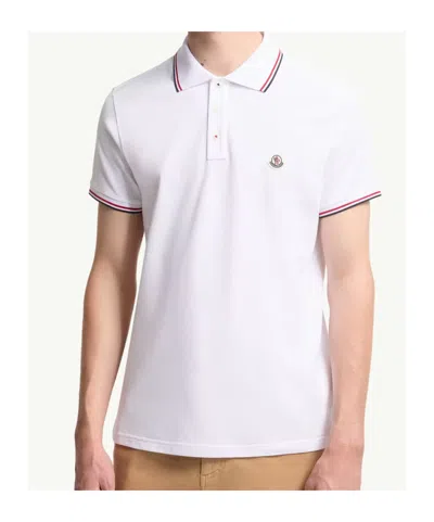 Moncler Cotton Piquet Polo Shirt With Tricolor Trim In White