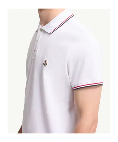 Moncler Cotton Piquet Polo Shirt With Tricolor Trim In White