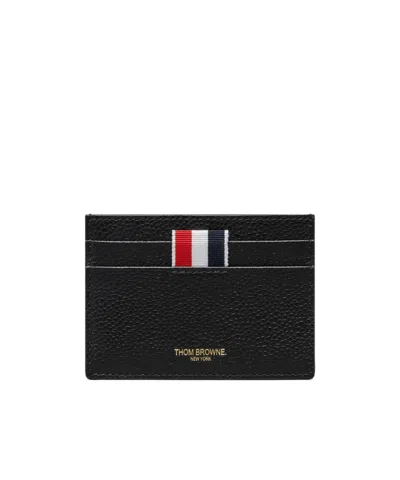 Thom Browne Textured Cowhide Leather Card Wallet With Iconic Striped Tab In Red