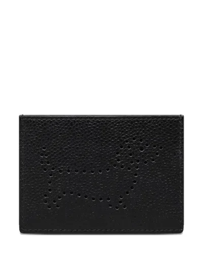 Thom Browne Textured Cowhide Leather Card Wallet With Iconic Striped Tab In Red