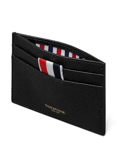 Thom Browne Textured Cowhide Leather Card Wallet With Iconic Striped Tab In Red