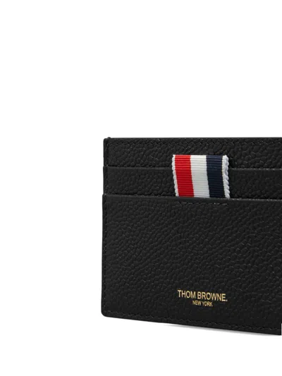 Thom Browne Textured Cowhide Leather Card Wallet With Iconic Striped Tab In Red