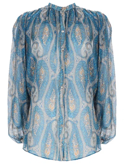 Etro Multicolor Silk Pattern Shirt In Blue