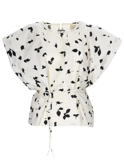 Alysi Light Backdrop Leaf Print Blouse In White