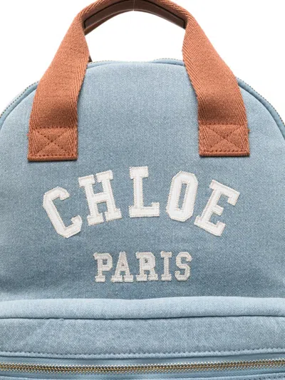 Chloé Logo-embroidered Backpack In Blue