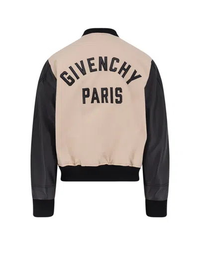Givenchy Silk Nylon Jacket Contrast Sleeves Pockets In Neutral