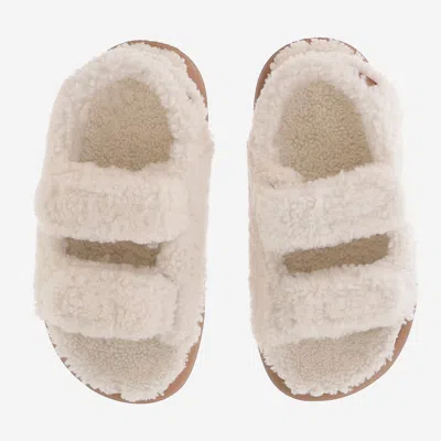 Moon Boot Shearling Sandals With Thick Sole In Neutral