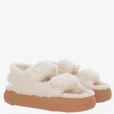 Moon Boot Shearling Sandals With Thick Sole In Neutral