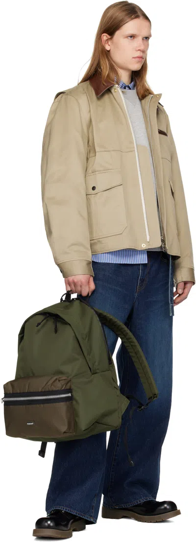 Sacai Pocket Top Handle Backpack In Green