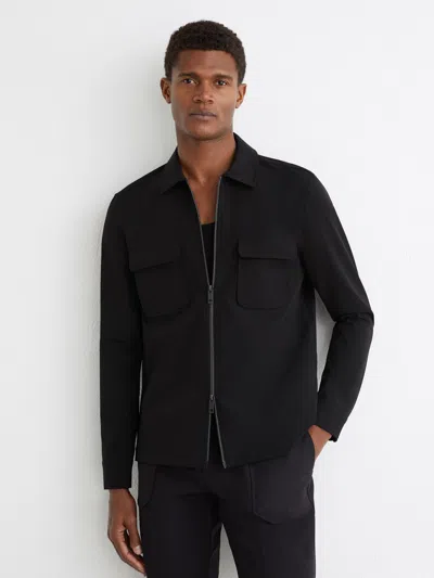 Reiss Black Technical Zip-through Overshirt In Black