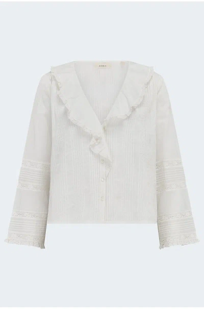 Doen Huguette Ruffled Pleated Lace-trimmed Organic Cotton Blouse In White