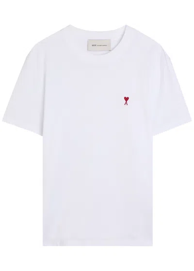 Ami Alexandre Mattiussi Ami Paris Men Cotton T-shirt With Iconic Embroidery In White