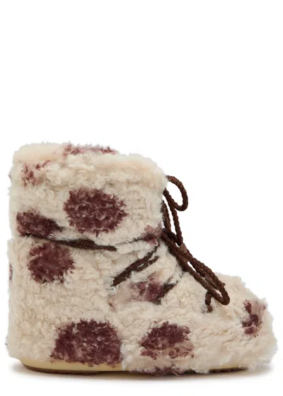 Moon Boot Icon Low Cow Print Curly Boots In Yellow