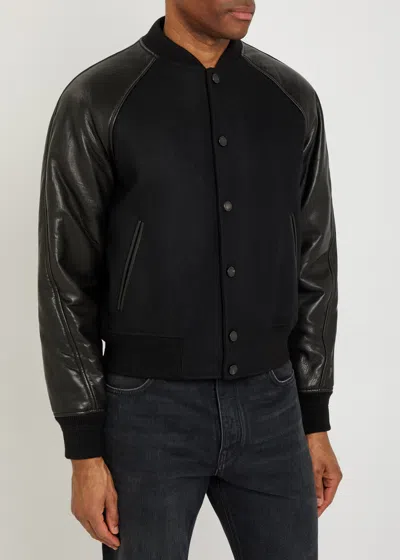 Givenchy Mixed Material Bomber Jacket Leather Panels In Black