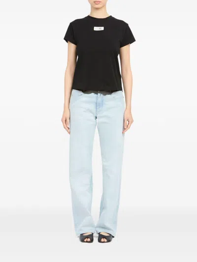 Mm6 Maison Margiela Crewneck T-shirt With Rectangular Applique And Design In Black