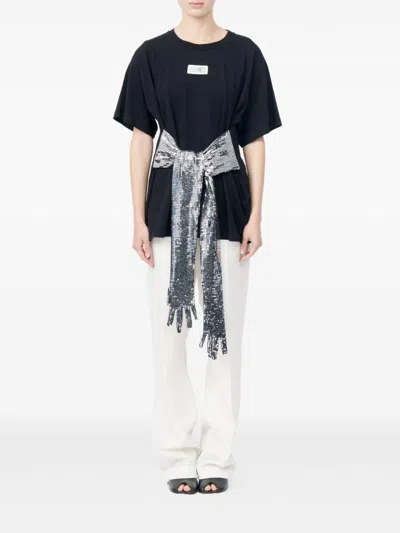 Mm6 Maison Margiela Short-sleeve Black T-shirt With Disco-style Gloves