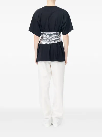 Mm6 Maison Margiela Short-sleeve Black T-shirt With Disco-style Gloves