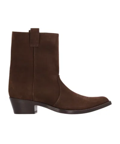 Khaite Brown Calf Leather Bos Taurus Ankle Boots In Brown
