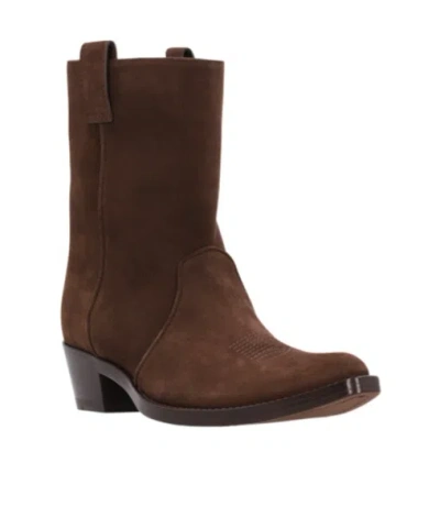 Khaite Brown Calf Leather Bos Taurus Ankle Boots In Brown