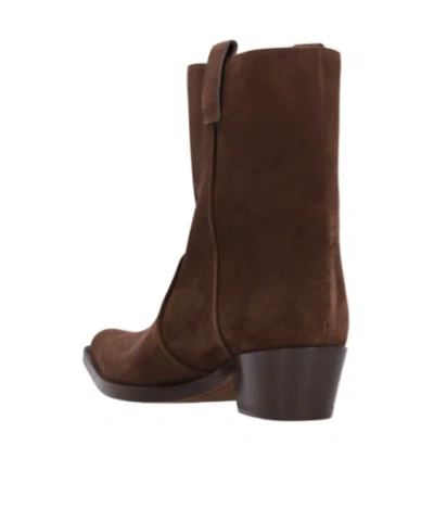 Khaite Brown Calf Leather Bos Taurus Ankle Boots In Brown