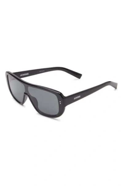 Jacquemus Polarized Shield Sunglasses In Black