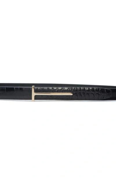 Tom Ford Slim T Leather Belt In Black