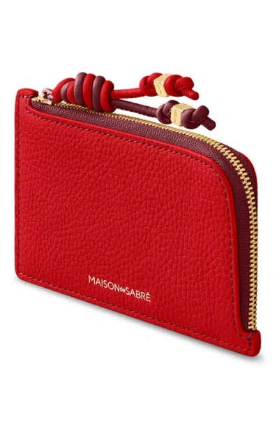 Maison De Sabre Pebbled Leather Zip Card Holder In Yellow