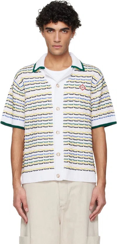 Casablanca Cotton Tuck Stitch Button-up Sweater In Multi