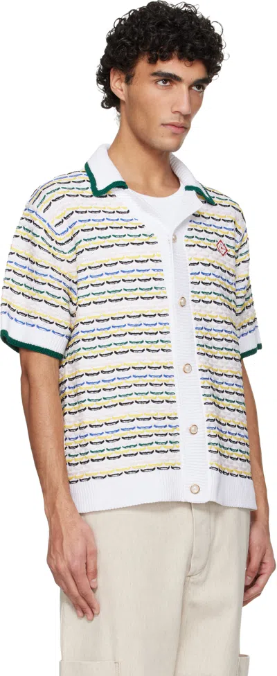 Casablanca Cotton Tuck Stitch Button-up Sweater In Multi