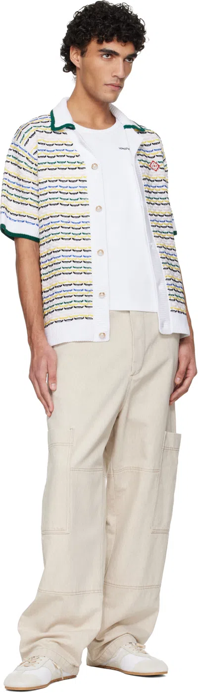 Casablanca Cotton Tuck Stitch Button-up Sweater In Multi