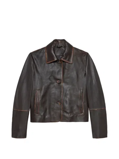 Studio Ar Cropped Leather Jacket In Brown