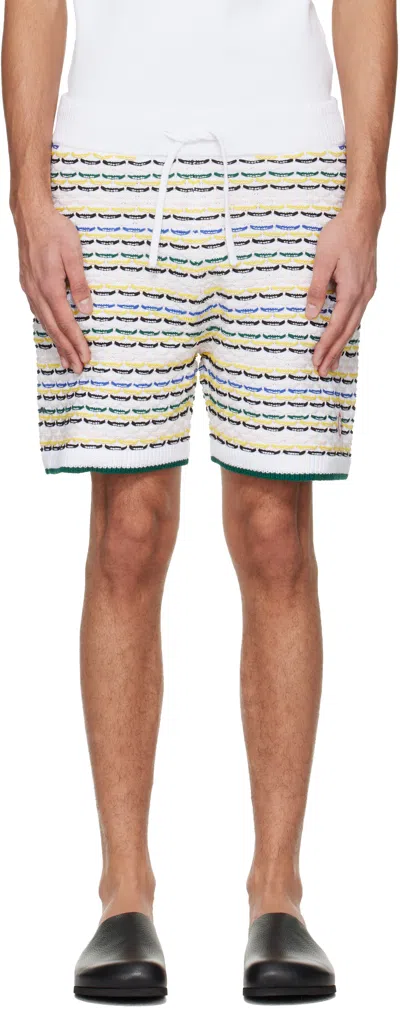 Casablanca Men White Crochet Cotton Tuck Stitch Shorts In Multi