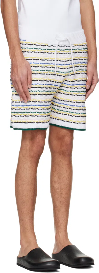 Casablanca Men White Crochet Cotton Tuck Stitch Shorts In Multi