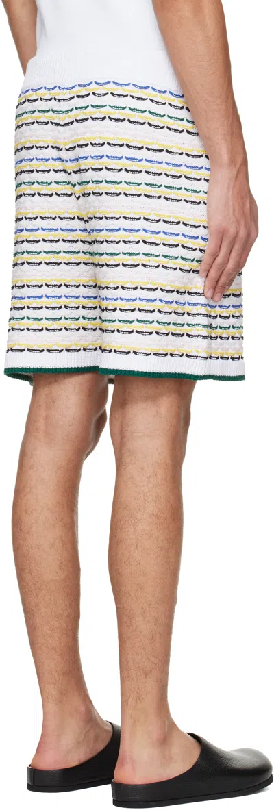 Casablanca Men White Crochet Cotton Tuck Stitch Shorts In Multi
