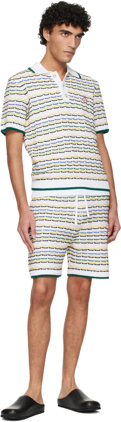 Casablanca Men White Crochet Cotton Tuck Stitch Shorts In Multi