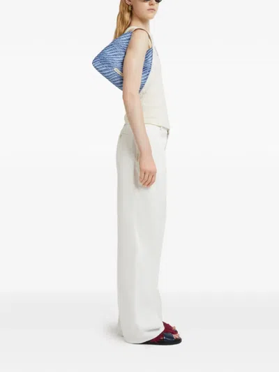 Marni Womens 00w01 Logo-patch Relaxed-fit Cotton Gabardine Cargo Trousers In White