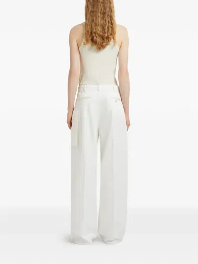 Marni Womens 00w01 Logo-patch Relaxed-fit Cotton Gabardine Cargo Trousers In White