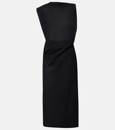 Jacquemus Drap Cotton-blend Poplin Midi Dress In Black