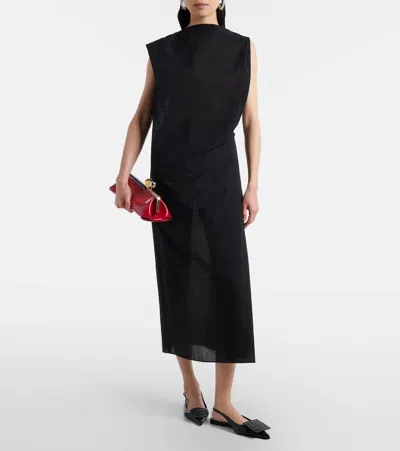 Jacquemus Drap Cotton-blend Poplin Midi Dress In Black