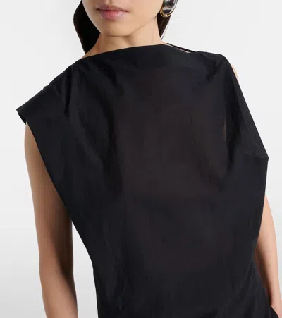 Jacquemus Drap Cotton-blend Poplin Midi Dress In Black