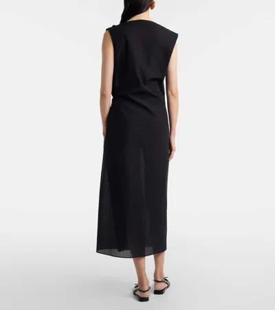 Jacquemus Drap Cotton-blend Poplin Midi Dress In Black