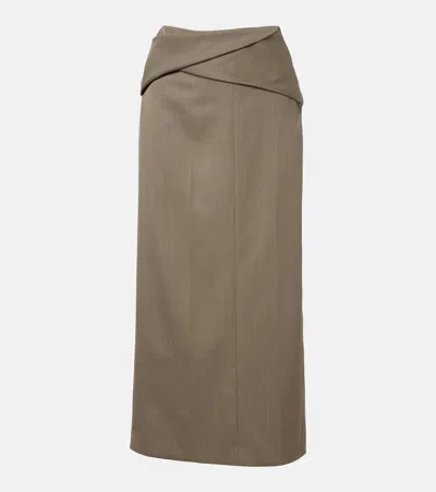 Victoria Beckham Belted Wool-blend Twill Midi Skirt In Brown