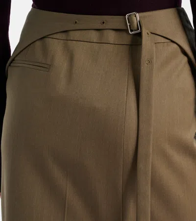 Victoria Beckham Belted Wool-blend Twill Midi Skirt In Brown