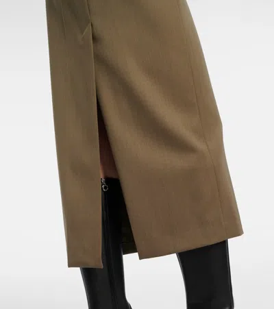 Victoria Beckham Belted Wool-blend Twill Midi Skirt In Brown