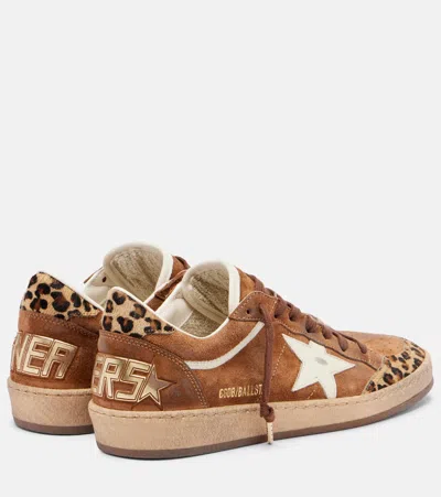 Golden Goose Sneaker Ballstar Low Top With Star Patch With Glitter And Animalier Print In Brown Suede For Women