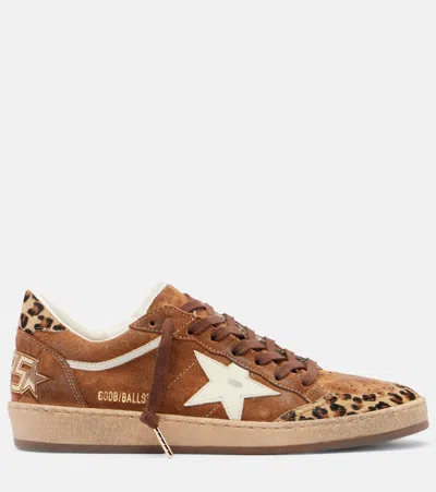 Golden Goose Sneaker Ballstar Low Top With Star Patch With Glitter And Animalier Print In Brown Suede For Women