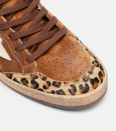 Golden Goose Sneaker Ballstar Low Top With Star Patch With Glitter And Animalier Print In Brown Suede For Women