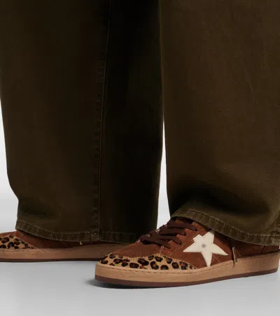 Golden Goose Sneaker Ballstar Low Top With Star Patch With Glitter And Animalier Print In Brown Suede For Women